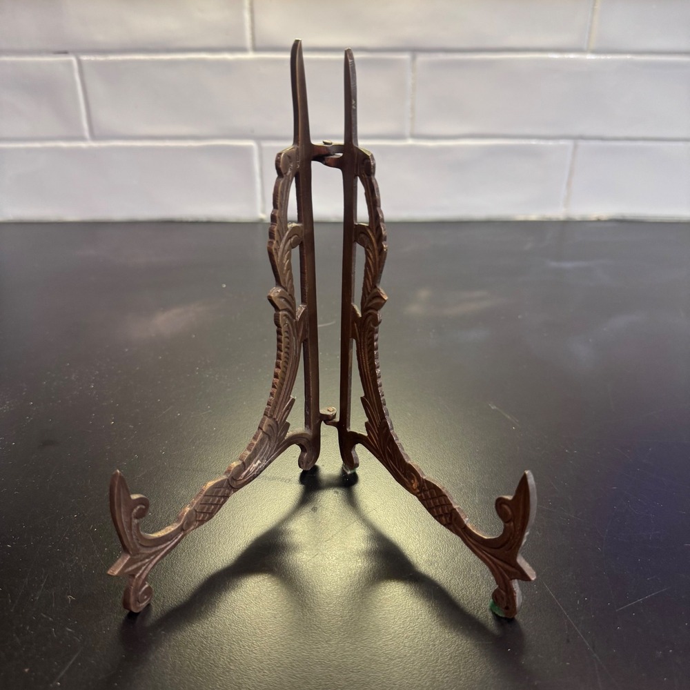 Ornate Metal Folding Easel Stand Small Bronze Victorian Scrollwork Display